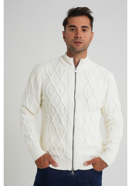 Erkek Cepli Fermuarlı Yürütme Saç Örgülü Yün Hırka TRIST-5355