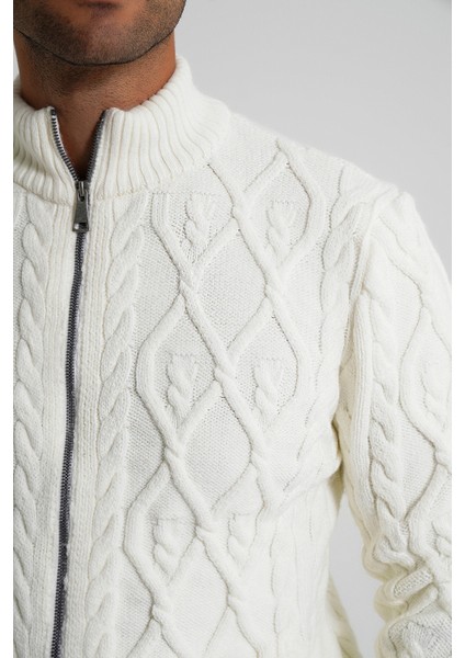 Erkek Cepli Fermuarlı Yürütme Saç Örgülü Yün Hırka TRIST-5355