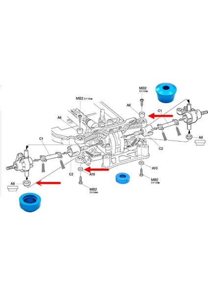 Rc Araba Yükseltme Ön Direksiyon Kupaları Conta Aks Kupaları Kiti 1/10 Tamiya TT02 Rc Araba Yükseltme Parçaları (Yurt Dışından) fiyatları