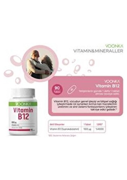 Vitamin B12 102 Tablet 1000 µg Takviye Edici Gıda Enerji ve Sinir Sistemi Destekleyici modelleri