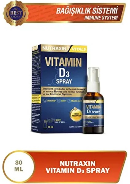 D3 Vitamin Sprey 30 ml Yüksek Emilim ile Bağışıklık Destekleyici Sıvı Form fiyatları