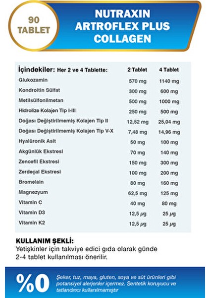 Artroflex Plus Collagen 90 Tablet Eklemler İçin 15 Aktif Bileşenle Zenginleştirilmiş