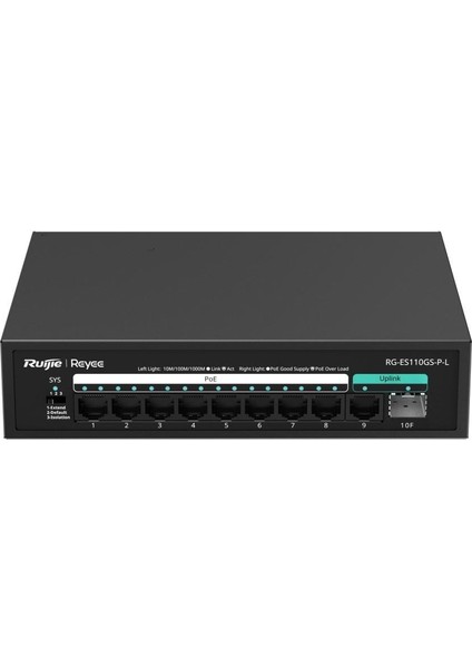 RG-ES110GS-P-L 10 Portlu, 10/100/1000 Gigabit, Tak Çalıştır Switch, 1 Sfp, 1 Gigabit RJ45 Uplink, 8 Port Poe+ (120W) fiyatları