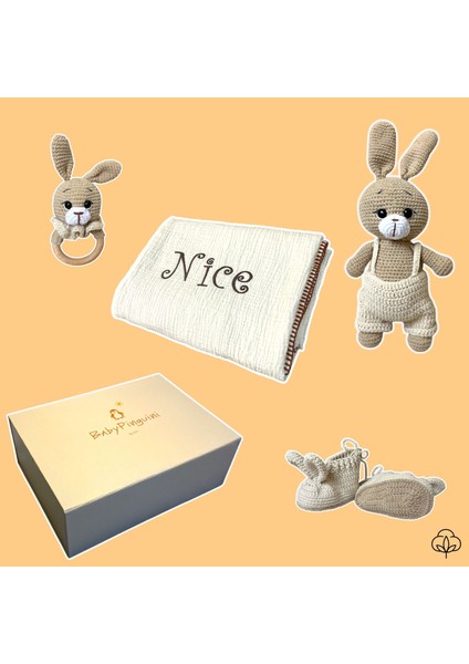 Kişiselleştirilebilir Bebek Hediye Seti / Babyshower Yenidoğan Hediye Kutusu - Bunny Ollie fiyatları