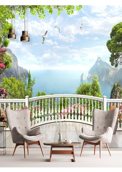 Duvar Kağıdı Deniz Manzarası Desenli Isı ve Ses Yalıtımlı Sağlıklı Yeni Nesil Duvar Kumaşı