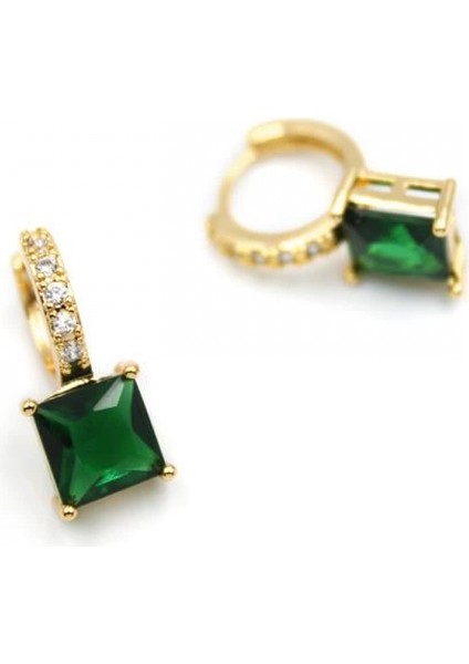 Kare Taşlı Küpe - Yeşil