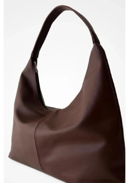 Oval Sap Ortası Dikişli Büyük Boy Fermuarlı Omuz Tote Çanta indirimleri