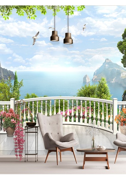 Duvar Kağıdı Deniz Manzarası Desenli Isı ve Ses Yalıtımlı Sağlıklı Yeni Nesil Duvar Kumaşı modelleri