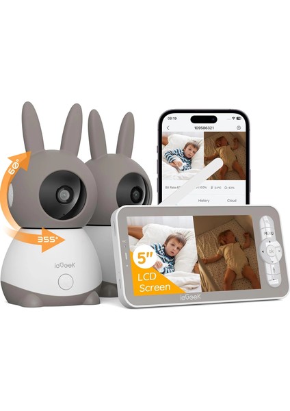 Video Bebek Monitörü Kamerası 2k Hd - 5 Inc - 2 Kamera
