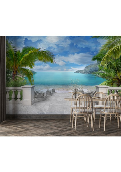 Deniz Manzara Desenli Isı ve Ses Yalıtımlı Sağlıklı Tekstil Duvar Kağıdı