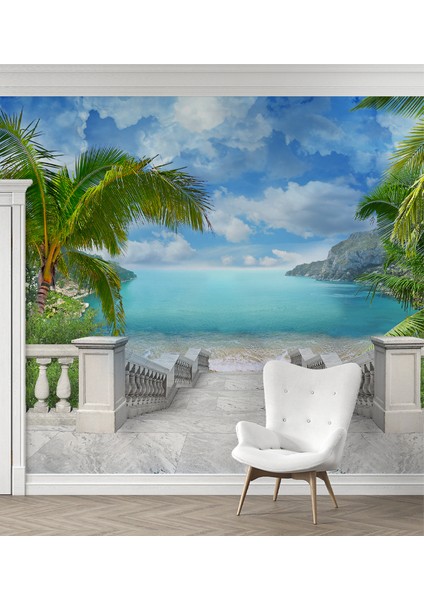 Deniz Manzara Desenli Isı ve Ses Yalıtımlı Sağlıklı Tekstil Duvar Kağıdı modelleri