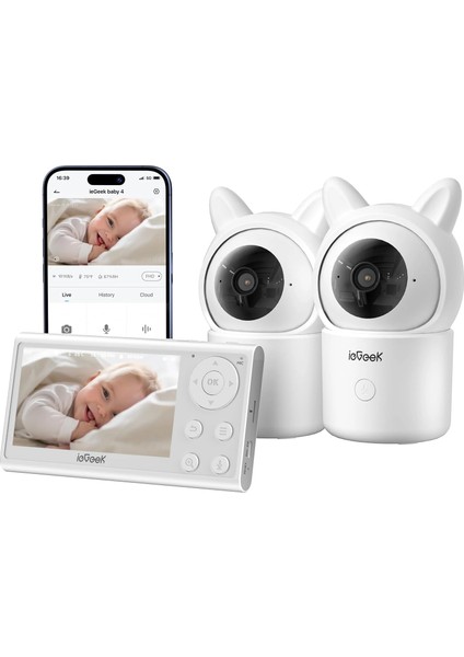 Kamera ve Ses Özellikli Video Bebek Monitörü, 1080P Fhd - 2 Kamera