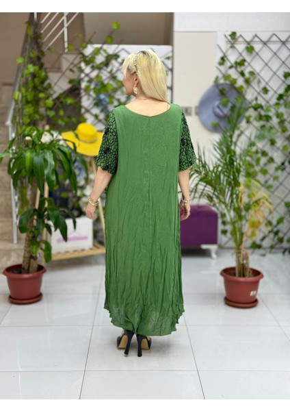 VL3027 Göğüs Nakışlı Vual Elbise Haki fırsatları