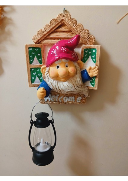 Dekoratif Işıklı Cüce Welcome Tabelası Pilli Fenerli