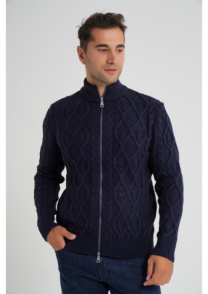 Erkek Cepli Fermuarlı Yürütme Saç Örgülü Yün Hırka TRIST-5355