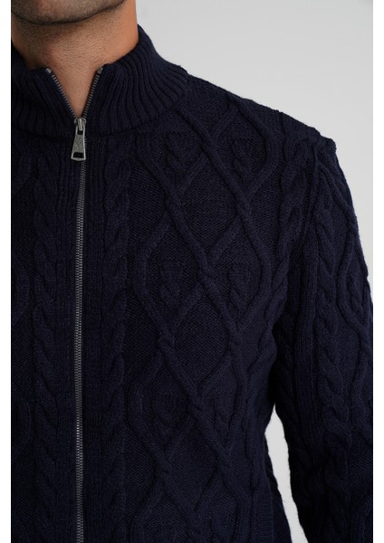 Erkek Cepli Fermuarlı Yürütme Saç Örgülü Yün Hırka TRIST-5355