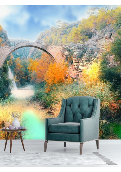 Sonbahar Manzaralı Isı ve Ses Yalıtımlı Sağlıklı Tekstil Duvar Kağıdı modelleri