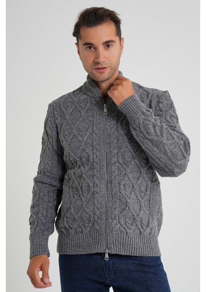 Erkek Cepli Fermuarlı Yürütme Saç Örgülü Yün Hırka TRIST-5355