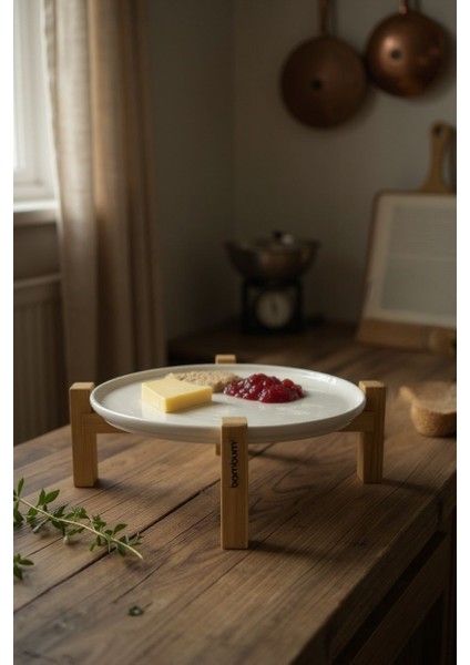 Alpina Bambu Ayaklı Seramik Sunum Tabağı, Servis Tabağı, Dekoratif Tatlı ve Kahvaltı Tabağı 20 cm fiyatları