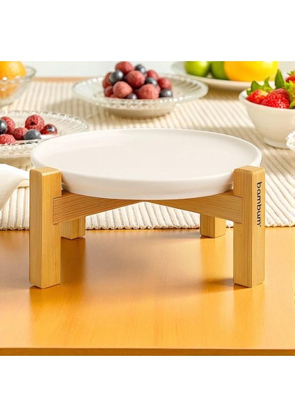 Alpina Bambu Ayaklı Seramik Sunum Tabağı, Servis Tabağı, Dekoratif Tatlı ve Kahvaltı Tabağı 20 cm modelleri