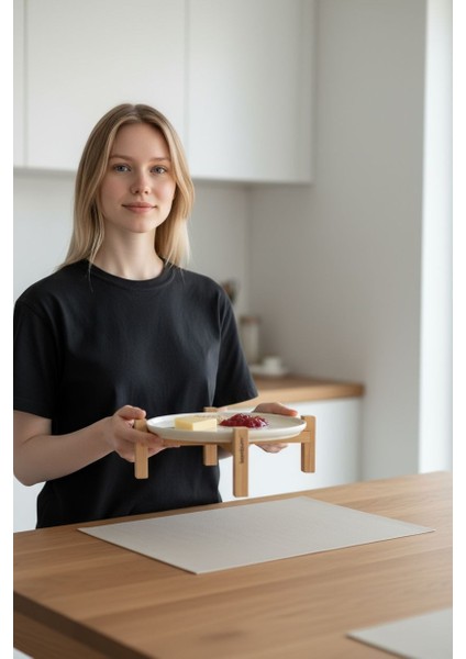 Alpina Bambu Ayaklı Seramik Sunum Tabağı, Servis Tabağı, Dekoratif Tatlı ve Kahvaltı Tabağı 20 cm fırsatları