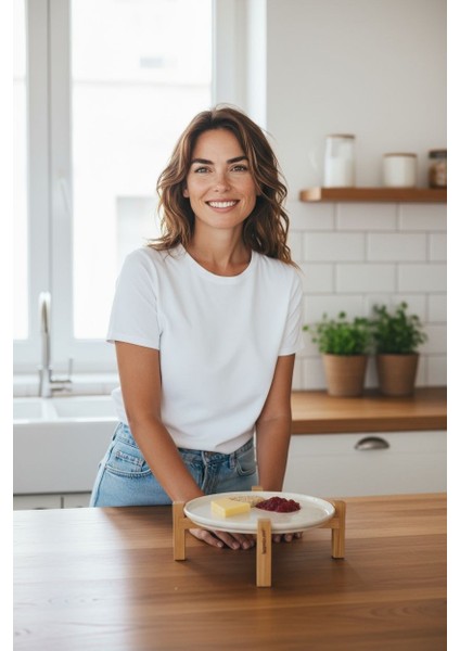 Alpina Bambu Ayaklı Seramik Sunum Tabağı, Servis Tabağı, Dekoratif Tatlı ve Kahvaltı Tabağı 20 cm indirimleri