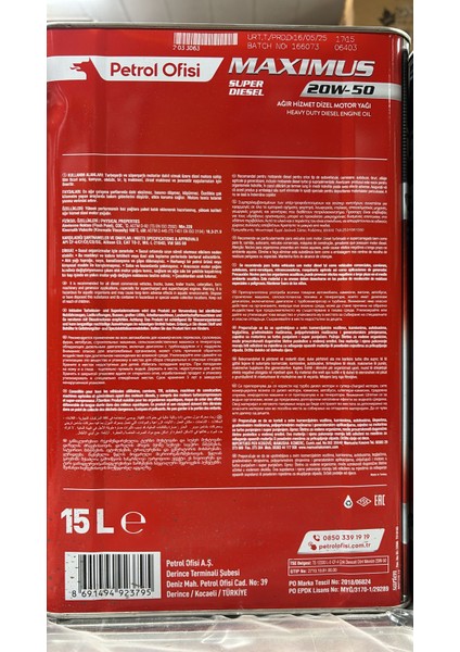 Süper Dizel 20W-50 15 Lt Motor Yağı (5.ay 2025 Üretim) fiyatları