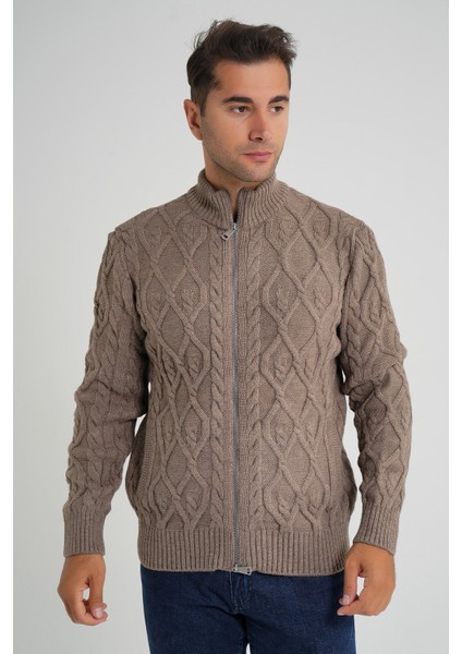 Erkek Cepli Fermuarlı Yürütme Saç Örgülü Yün Hırka TRIST-5355