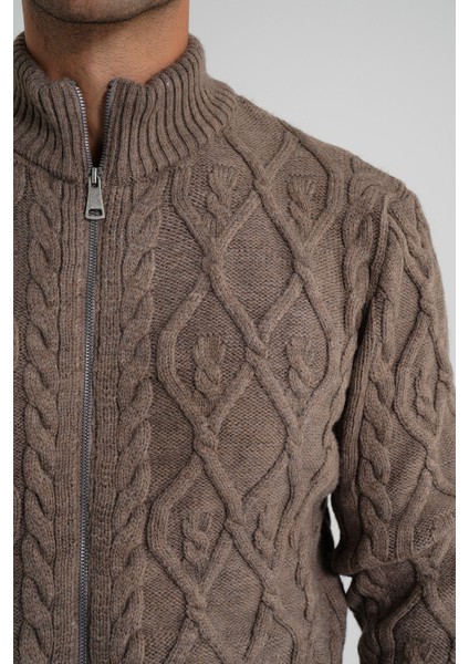 Erkek Cepli Fermuarlı Yürütme Saç Örgülü Yün Hırka TRIST-5355