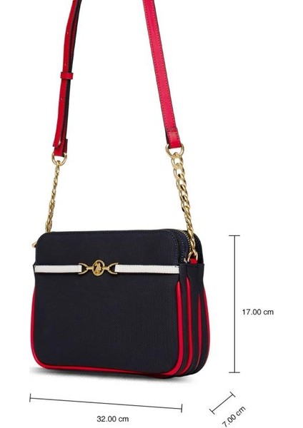 Çapraz Askılı Kadın Çanta Lacivert-Beyaz-Kırmızı Us25239
