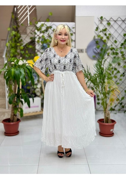 VL3027 Göğüs Nakışlı Vual Elbise Beyaz modelleri