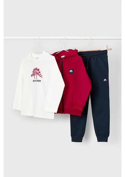 Erkek Çocuk Normal Kalıp Dinozor Temalı 3'lü Eşofman Takımı - Kırmızı