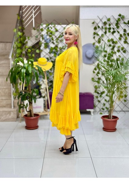 VL2006 Düğmeli Vual Elbise Sarı fiyatları