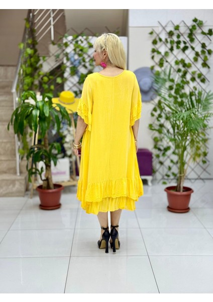 VL2006 Düğmeli Vual Elbise Sarı modelleri