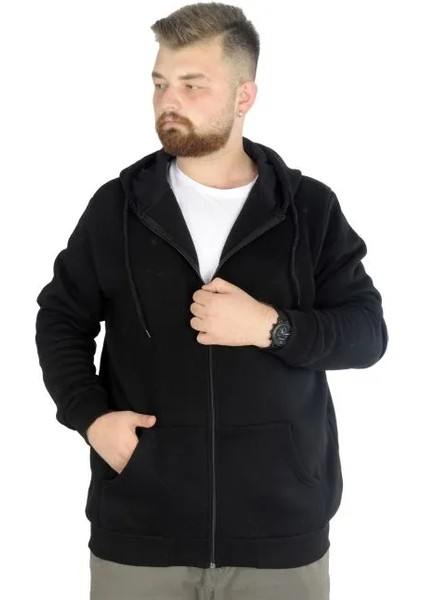 Erkek Sweatshirt Kapşonlu Zippered Basic 20543 Siyah