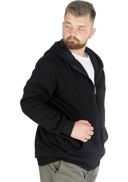Erkek Sweatshirt Kapşonlu Zippered Basic 20543 Siyah modelleri