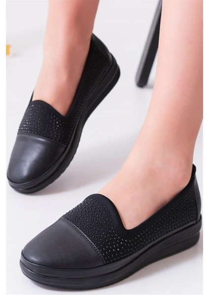 33293 Siyah Ortopedik Streçli Yumuşak Günlük Kadın Ayakkabı