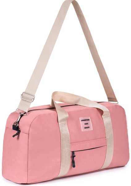 Önü Cepli Uzun Askılı Kadın ve Erkek Kullanabilir Seyahat Fitness Spor Çantası Şeker Pembe
