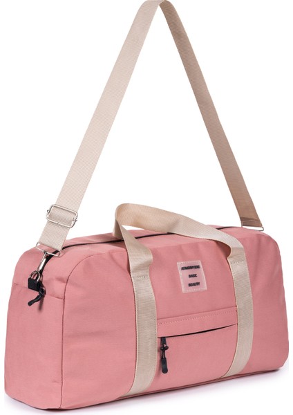 Önü Cepli Uzun Askılı Kadın ve Erkek Kullanabilir Seyahat Fitness Spor Çantası Şeker Pembe