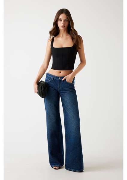 Kadın Slouchy Regular Fit Jean Pantolon - Koyu Mavi modelleri