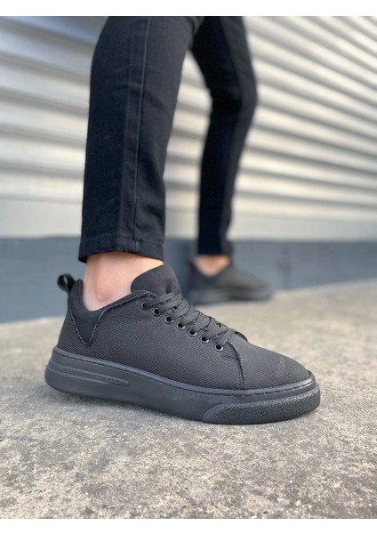 JY204 Flex Bağcıklı Keten Kumaş Erkek Günlük Sneaker Ayakkabı Kst - Siyah