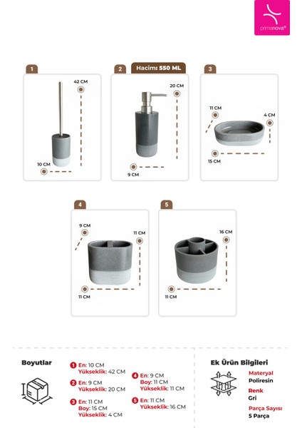 Reve Banyo Seti 5 Parça - Gri modelleri