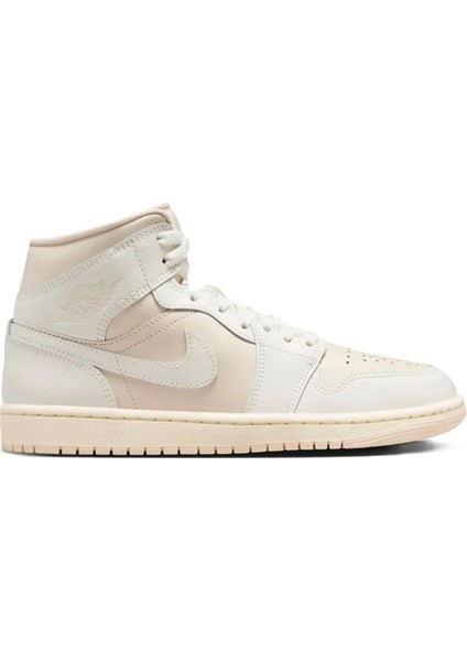 Air Jordan 1 Mid Unisex Leather Sneaker Hakiki Deri Bilekli Günlük Spor Ayakkabı Krem
