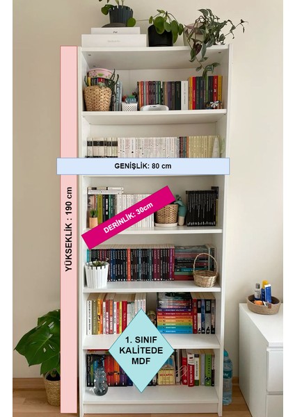 Nil Mdf Beyaz Kitaplık, Oturma Odası Dolap, Saklama Alanı fiyatları