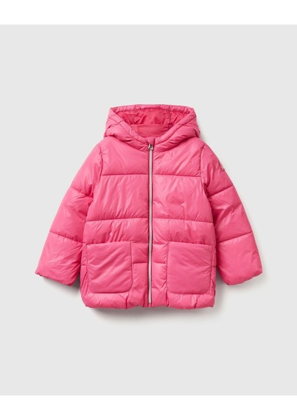 Kız Bebek Logo Işlemeli Kapüşonlu Mont