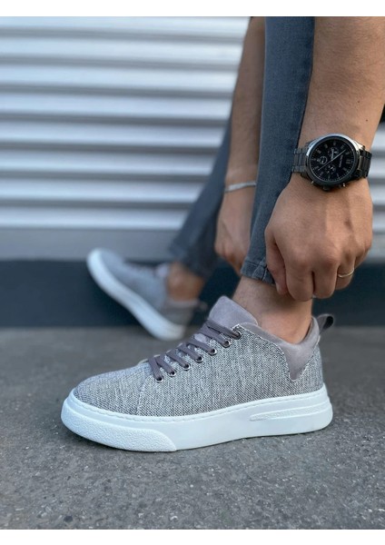 JY204 Flex Bağcıklı Keten Kumaş Erkek Günlük Sneaker Ayakkabı Kbt - Gri modelleri