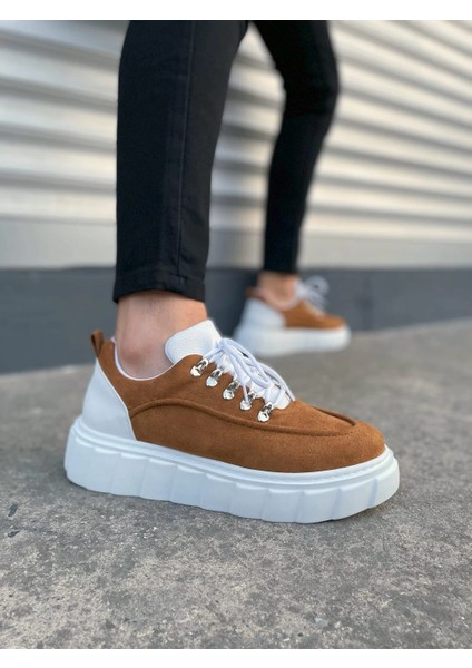 JY010 Cloud Bağcıklı Süet Erkek Günlük Sneaker Ayakkabı Sbt - Taba/beyaz