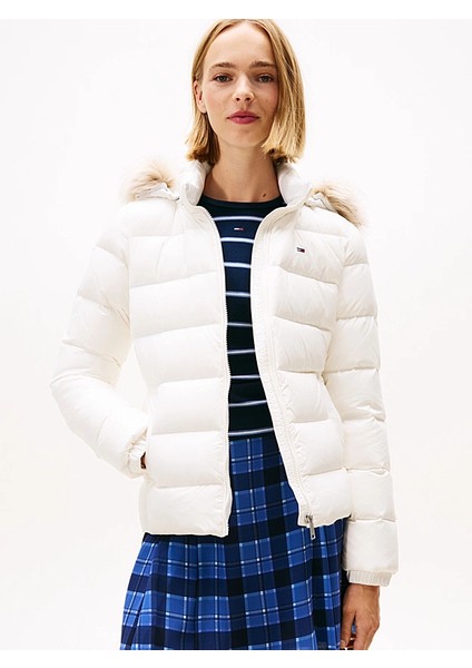 Tjw Basic Kapüşonlu Kuş Tüyü Kadın Beyaz Ceket DW0DW18312YBL