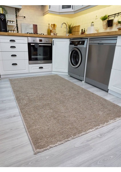 2412 Bej - Akrilik Dokuma Halı | Düz Renk Saçaklı Model