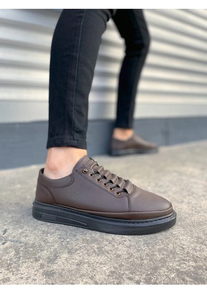JY0535 Prime Bağcıklı Cilt Erkek Günlük Sneaker Ayakkabı Cst - Kahverengi